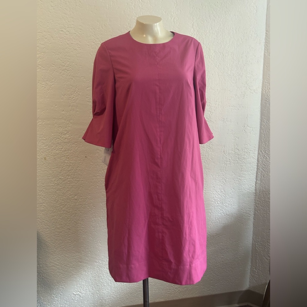 Kay Unger New York Pink Ruched Sleeves Sheath midi Dress pocketed Womens 6 NWT